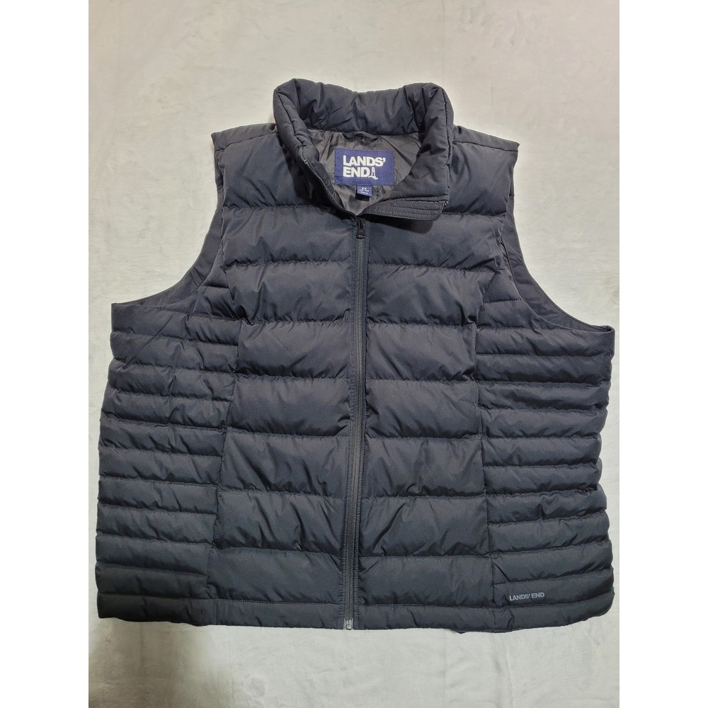 Lands' End Puffer‎ Vest Womens 2X Navy Black Quilted Down Fill Full Zip